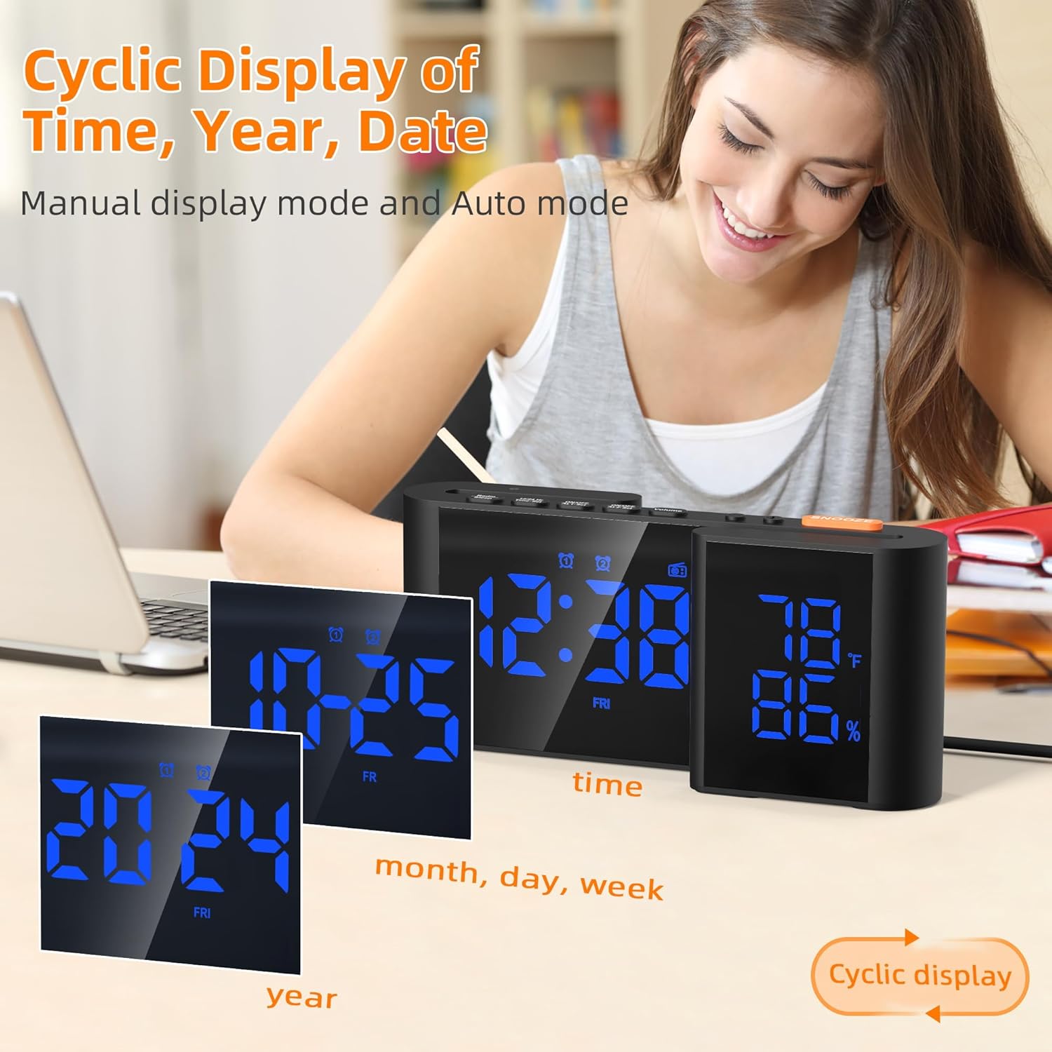 Vauno Alarm Clock Radio with USB Port and Bright Display