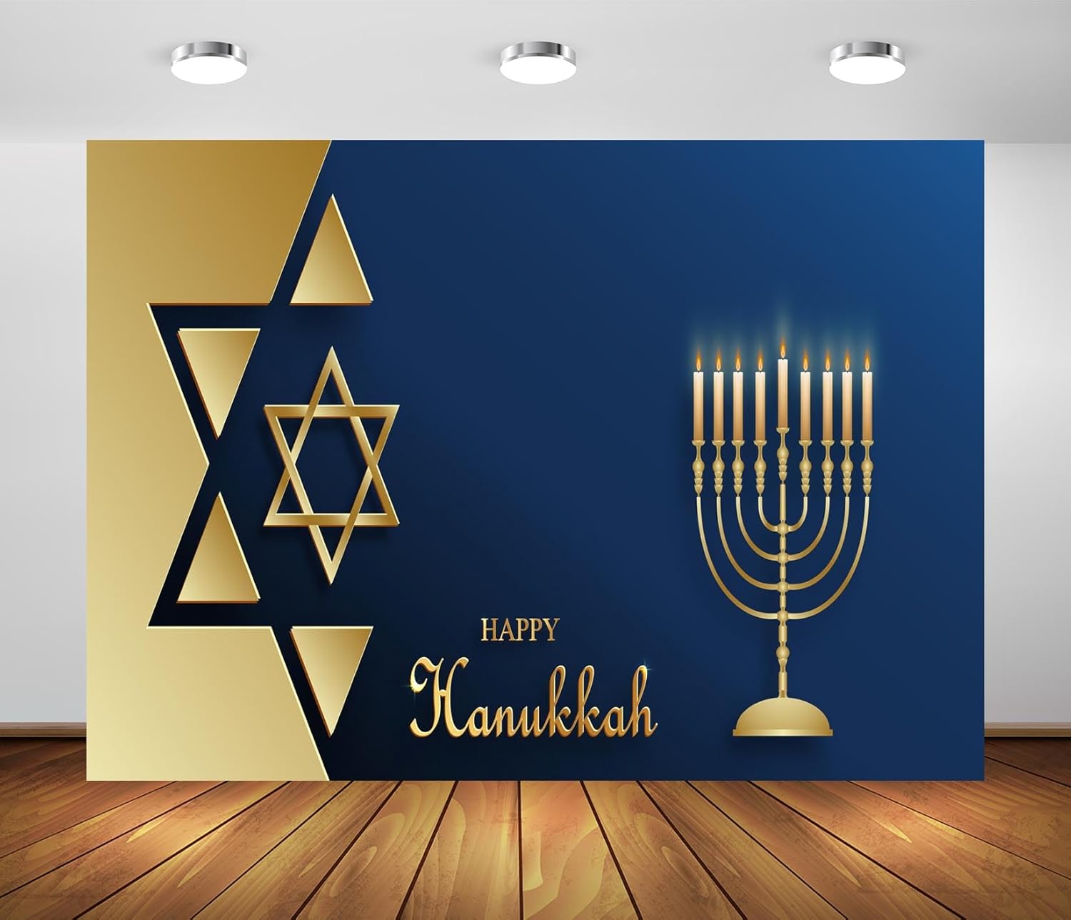 BELECO 8x6ft Happy Hanukkah Backdrop with Menorah and Candles