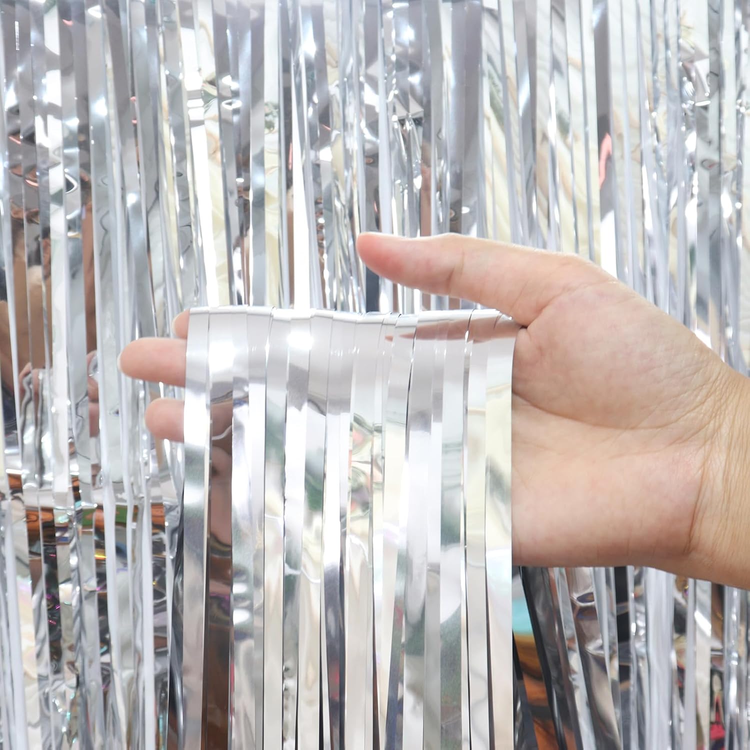 ShiDianYi Silver Foil Fringe Curtain Backdrop