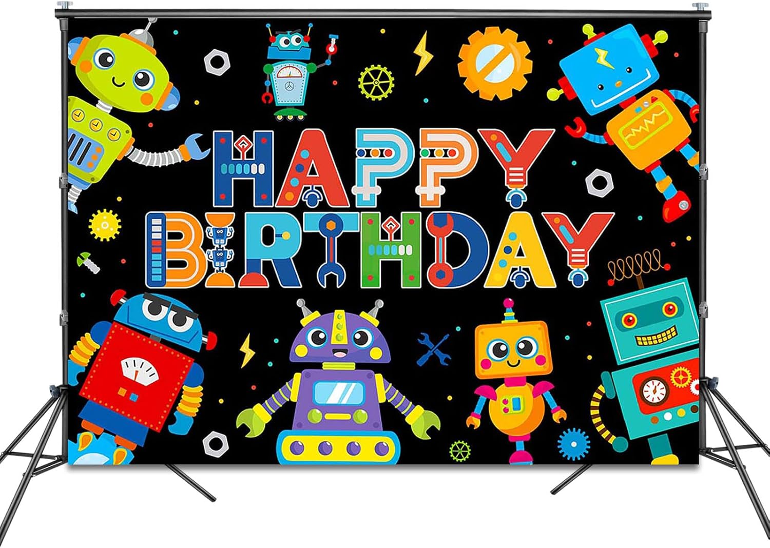Robot Birthday Backdrop 7x5ft for Boys Party Decor
