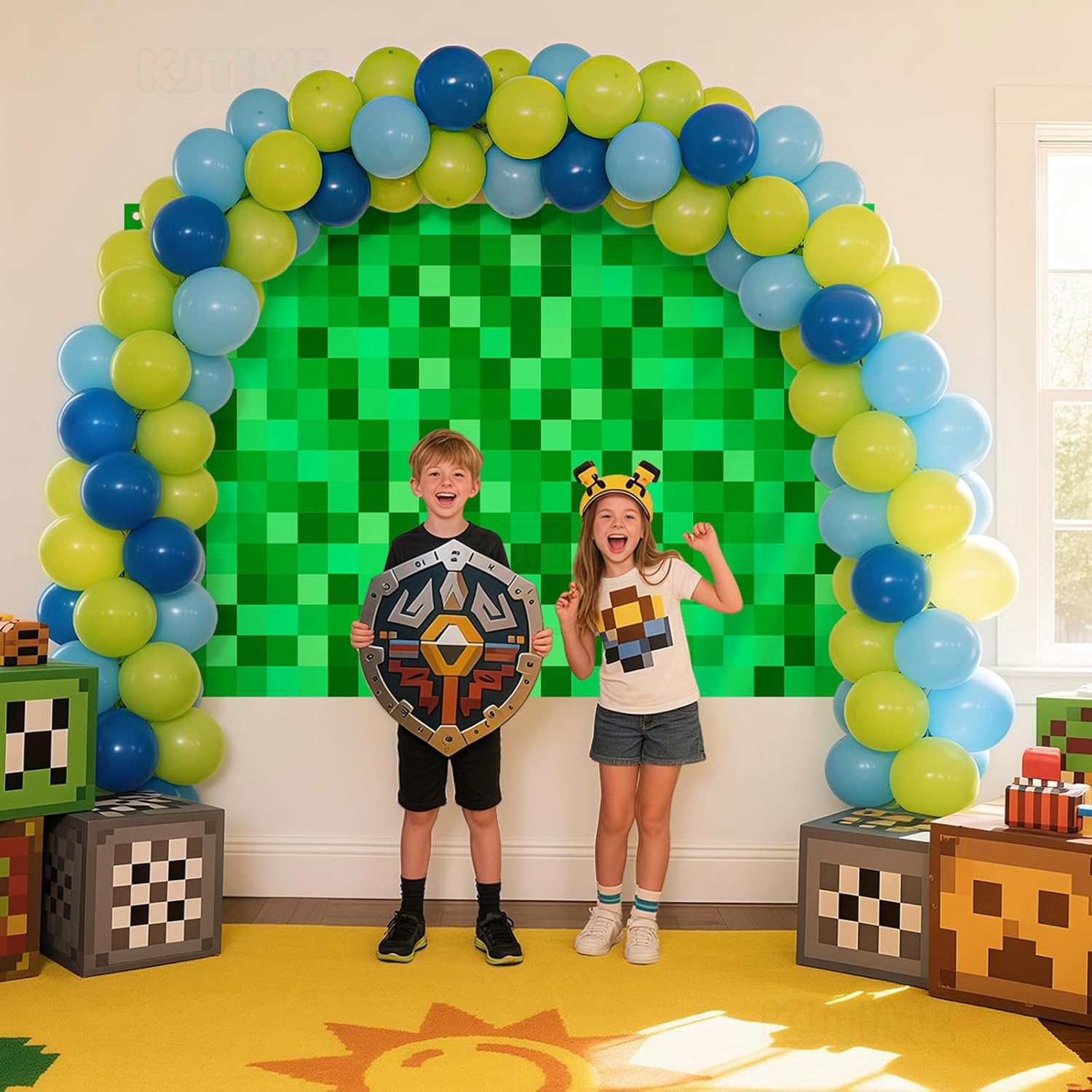 36x6ft Green Pixel Birthday Backdrop Gamer Party Decor