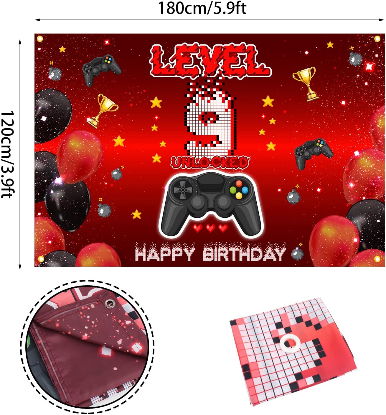 Level 9 Unlocked Birthday Backdrop Banner Decor Sign