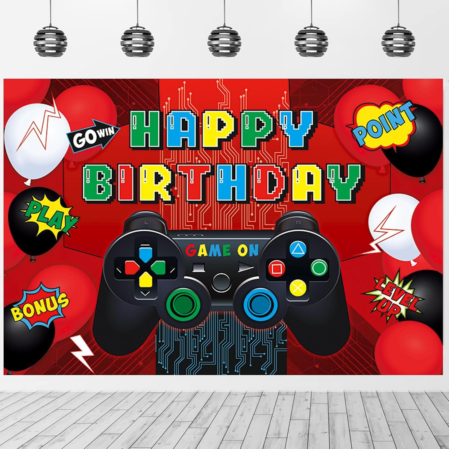 Video Game Birthday Party Backdrop Banner 5x3ft Foldable Gaming Theme