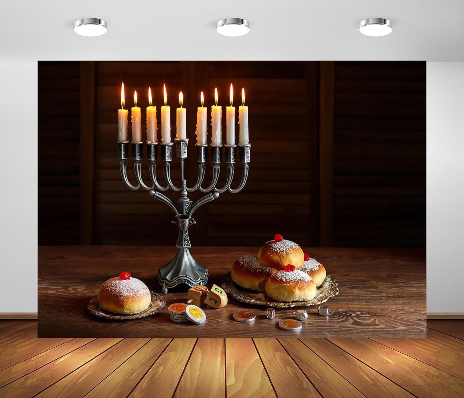 BELECO 8x6ft Hanukkah Fabric Backdrop with Menorah and Candles