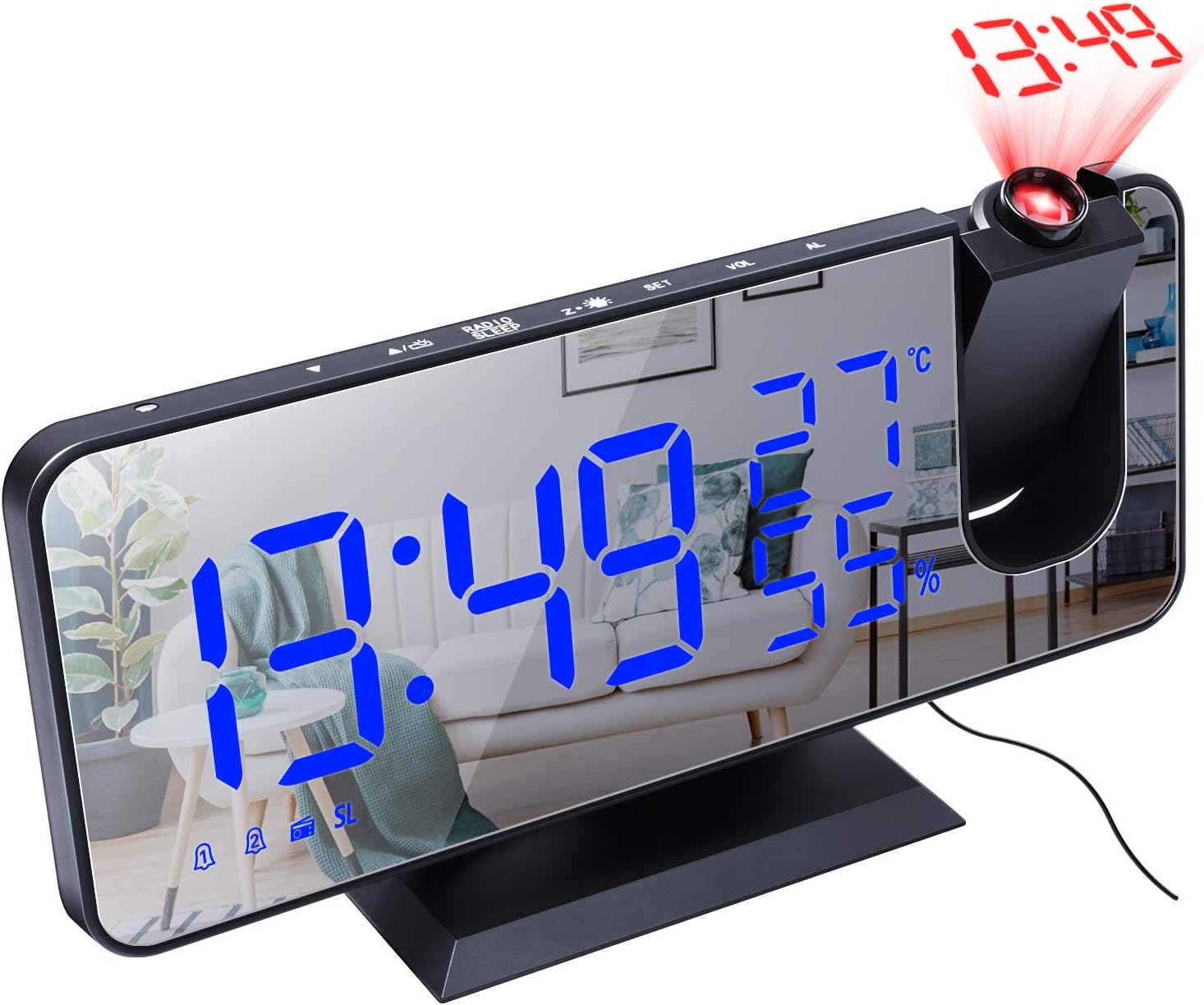 ThreeH Projection Alarm Clock with 4 Dimmer and 180 Degree Rotation