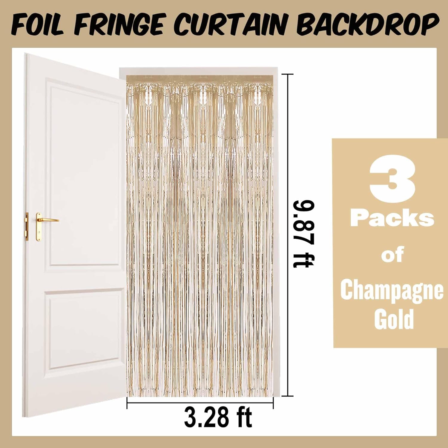 3 Pack Champagne Gold Foil Streamers Curtain