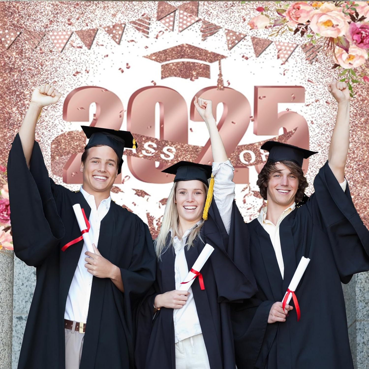 Graduation Class of 2025 Pink Floral Photo Backdrop 10x8ft Vinyl