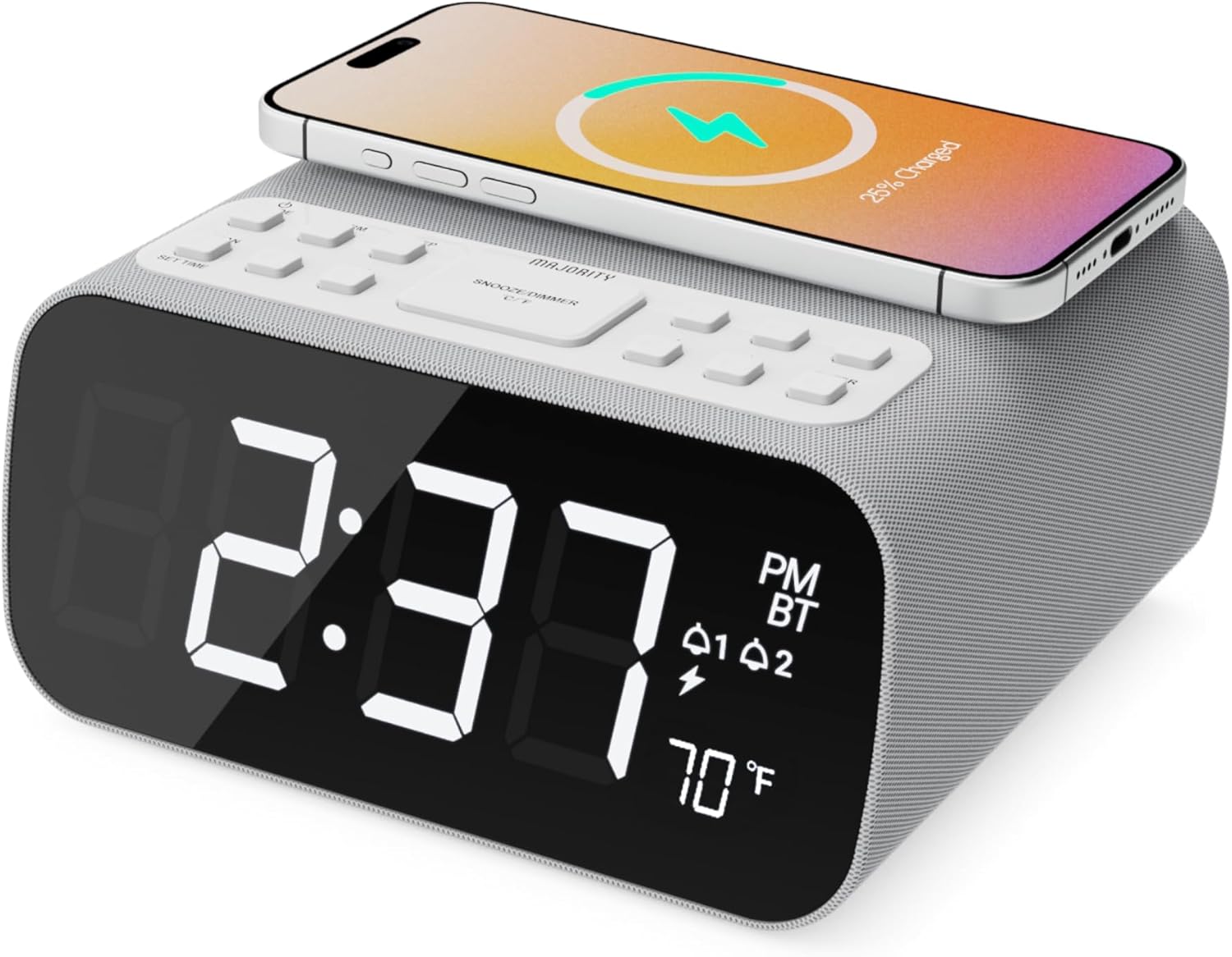 Majority Bluetooth Alarm Clock with Wireless Charging and FM Radio
