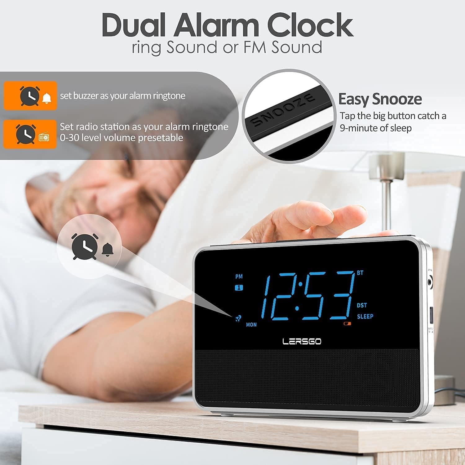 Bluetooth Alarm Clock Radio with HD Sound and Bass