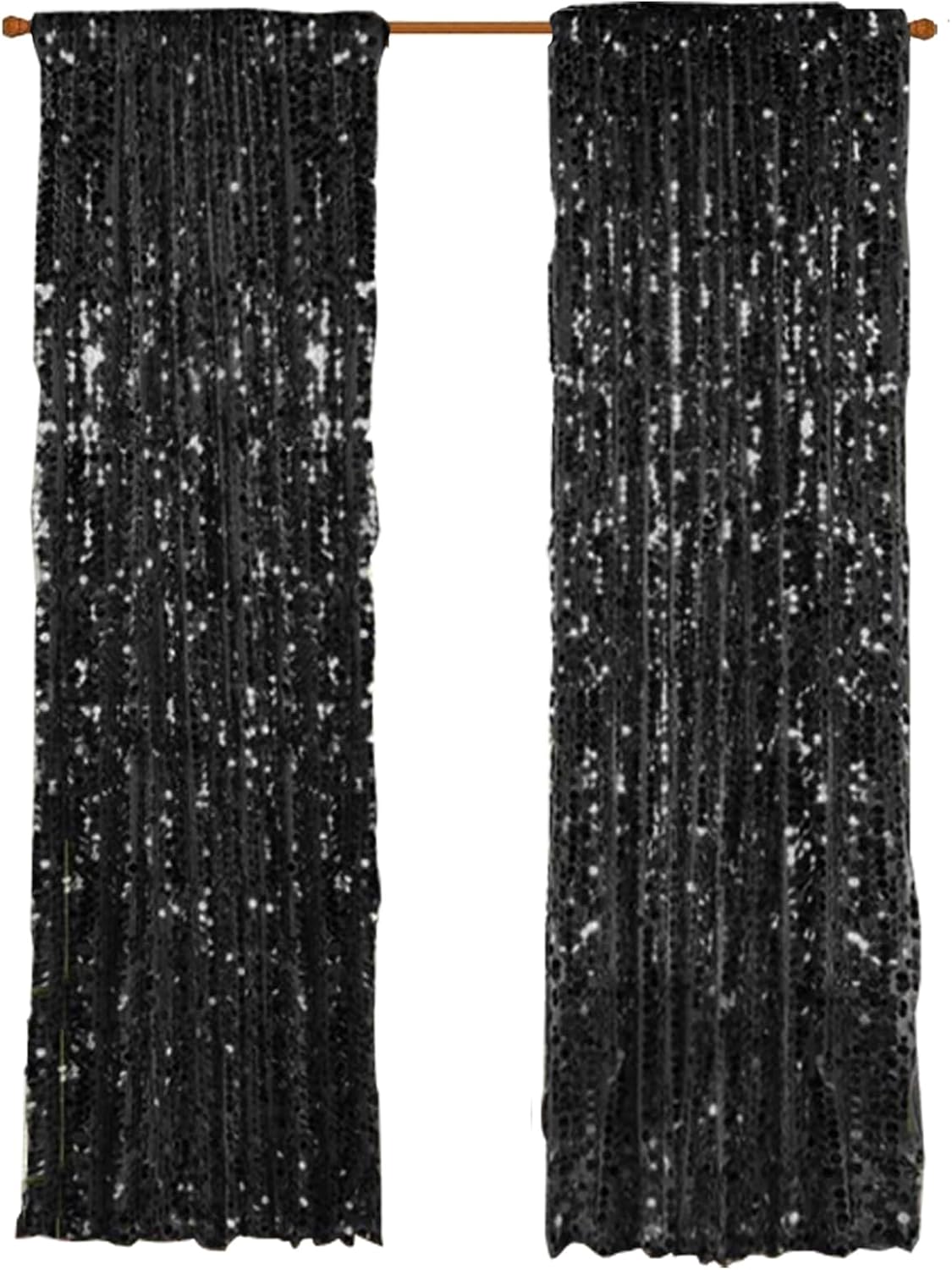 18MM Black Sequin Curtains 45FTX9FT 2 Panels Backdrop