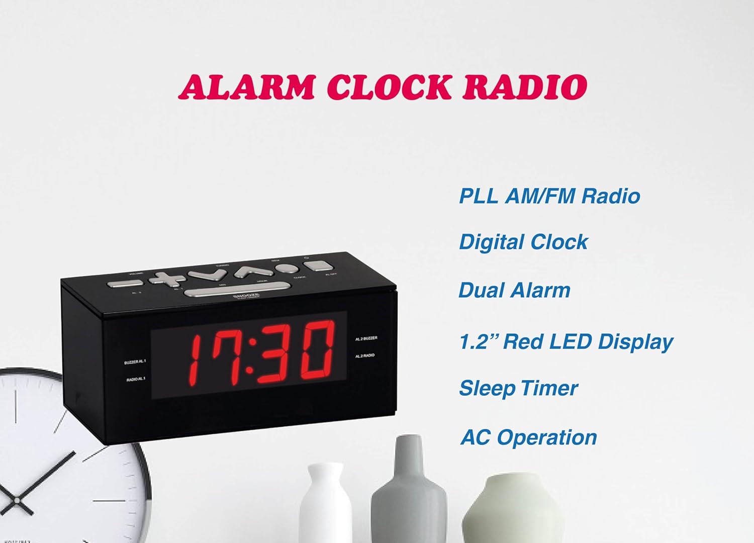 HANNLOMAX HX-144CR Alarm Clock Radio with LED Display and Dual Alarm