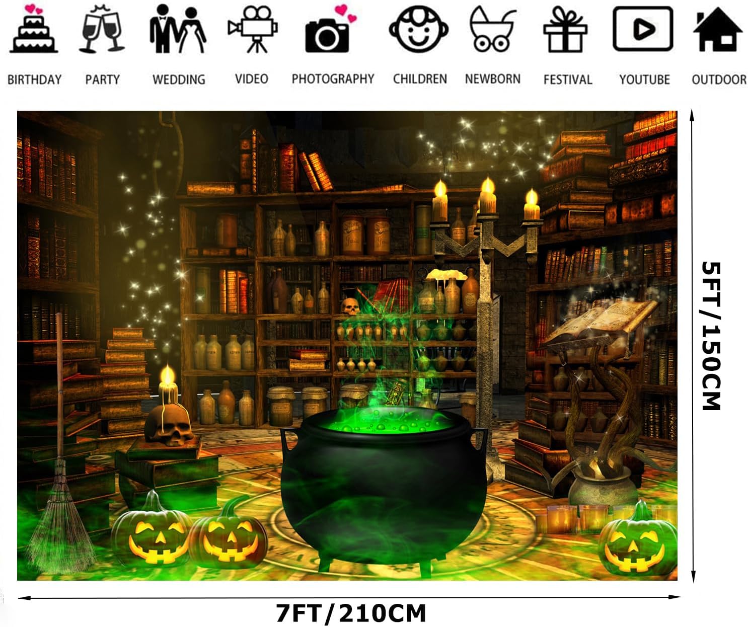 Witch Halloween Backdrop 7x5ft Spooky Party Banner F204