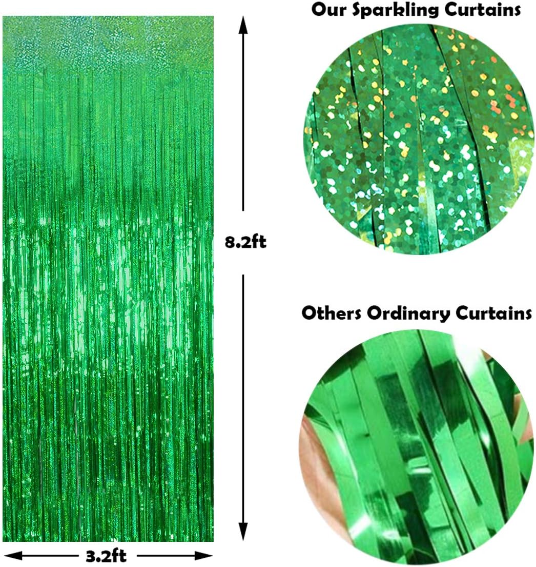 Foil Fringe Curtain - 3 Pack Green Tinsel Party Decor