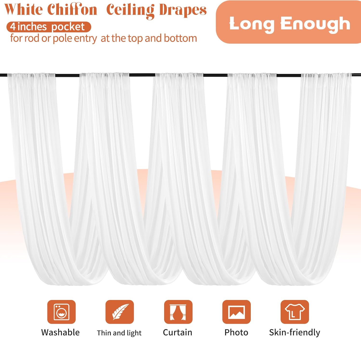 4 Panels White Ceiling Drapes for Wedding Decorations