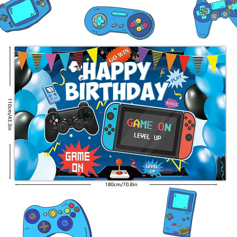Video Game Birthday Backdrop for Kids Boys Girls 6x36ft
