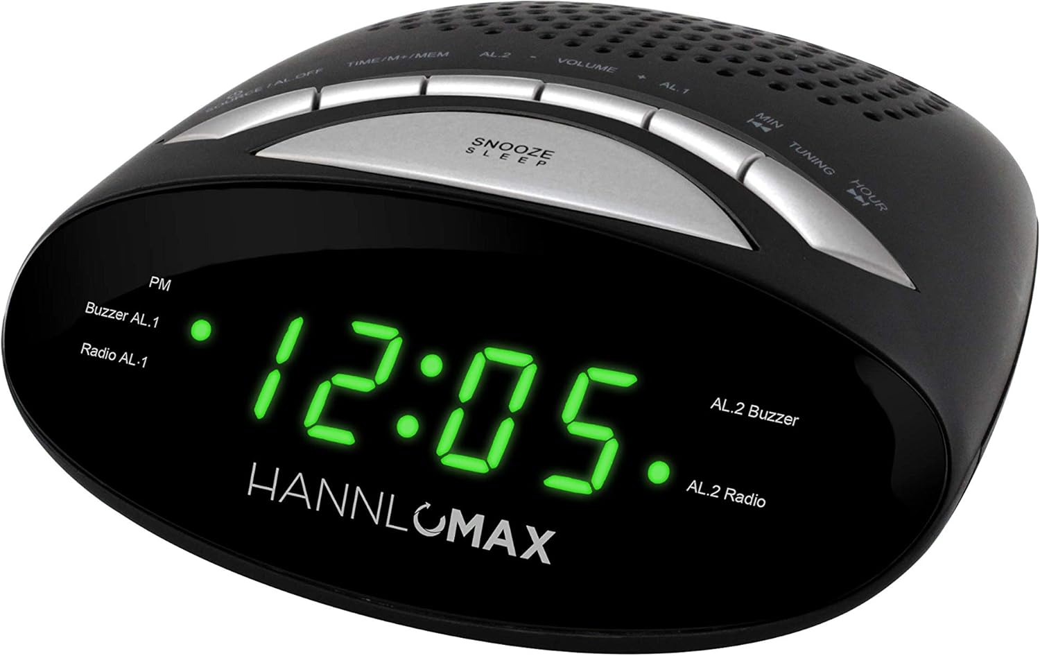 Hannlomax HX-116CR Alarm Clock Radio with Green LED Display and Dual Alarm