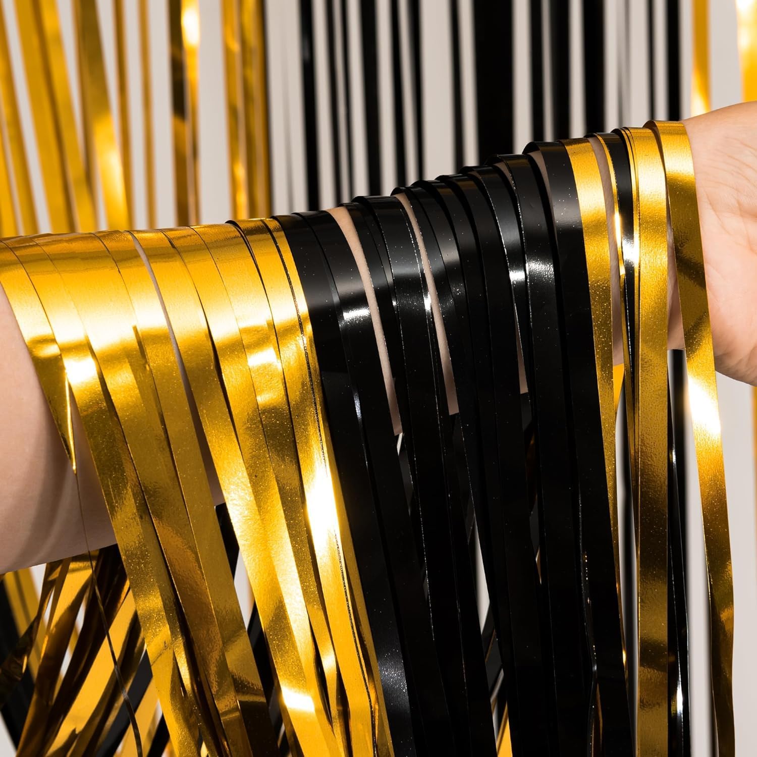 BRAVESHINE Black Gold Foil Curtains 2 Pack Photo Booth Backdrop