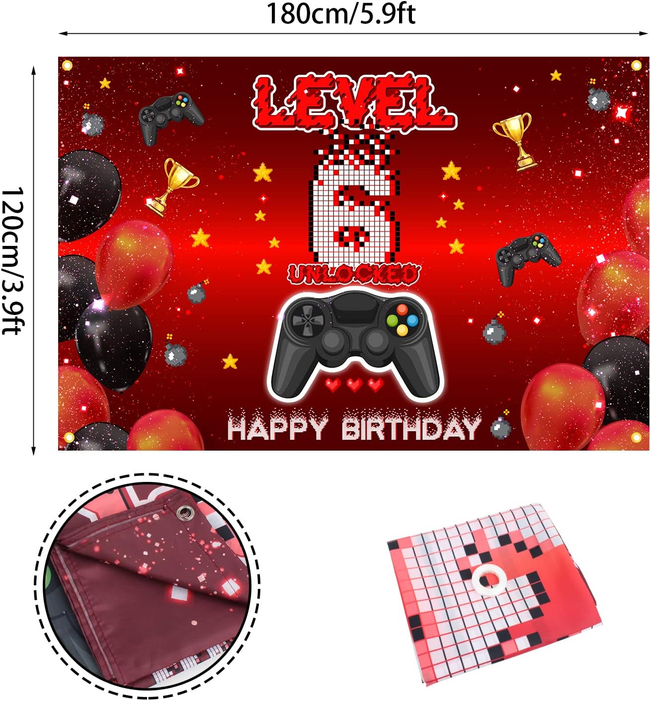 Level 6 Unlocked Birthday Backdrop Banner Decor