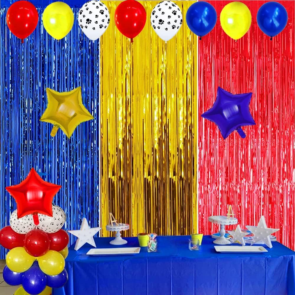 Paw Birthday Decorations with Foil Curtain and Balloons