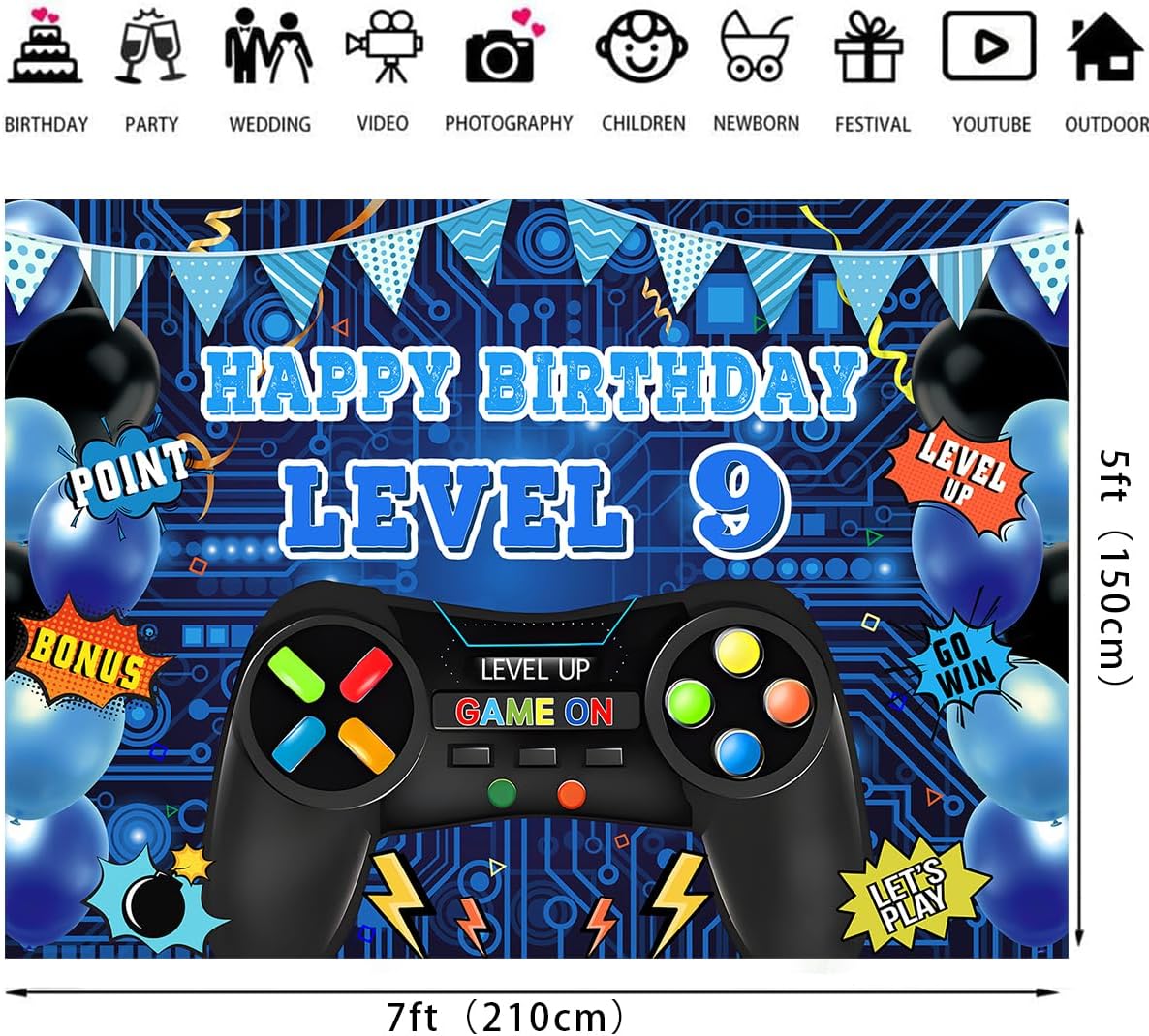 Game On Level 9 Birthday Party Backdrop Decor