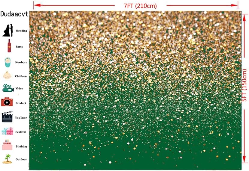 Dudaacvt 7x5ft Green Gold Backdrop for Party and Wedding