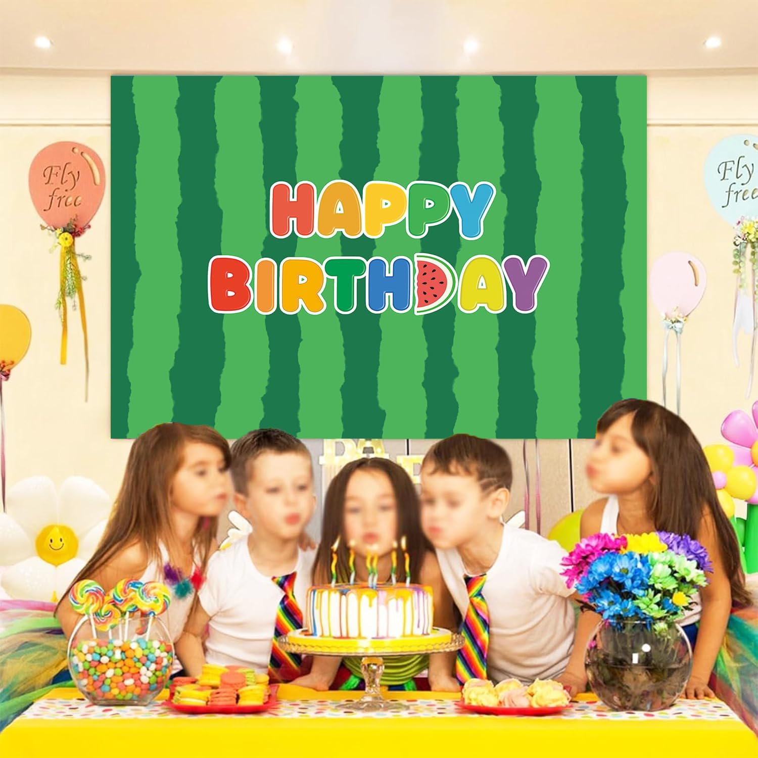 Cartoon Melon Birthday Backdrop 8x6FT Watermelon Theme Party Background