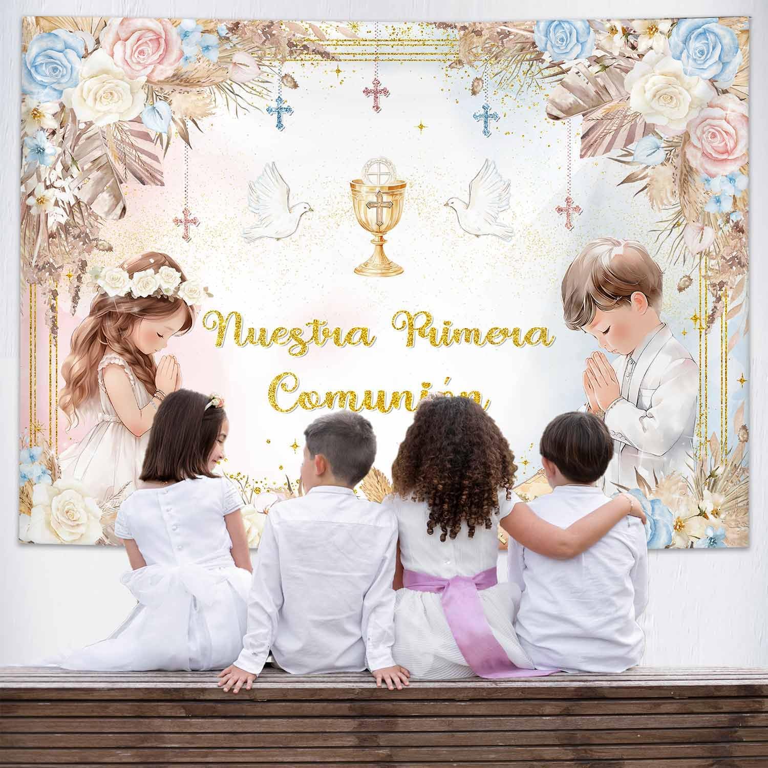 MEHOFOND First Holy Communion Backdrop 7x5ft