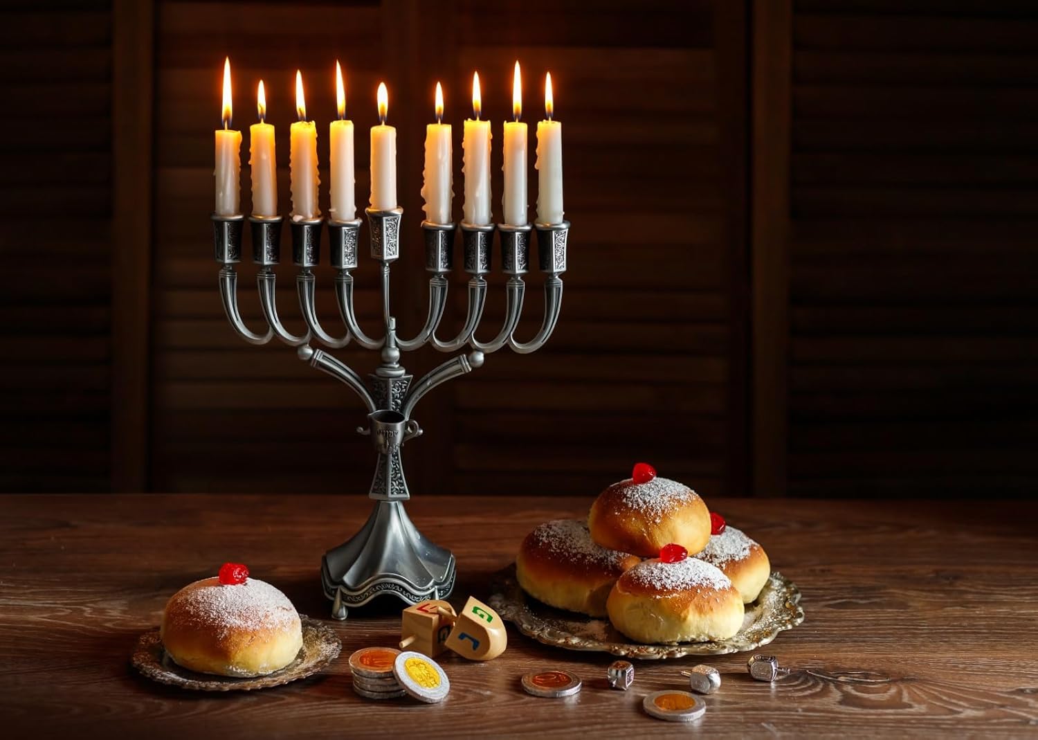 BELECO 8x6ft Hanukkah Fabric Backdrop with Menorah and Candles