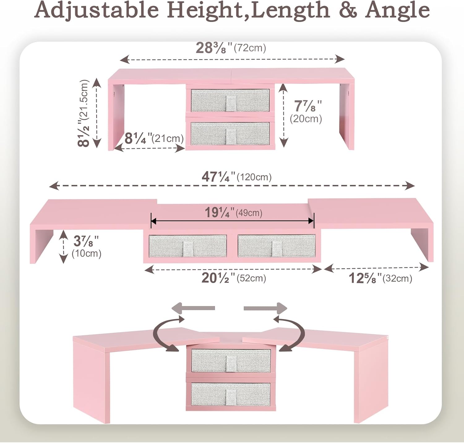 TEAMIX Pink Dual Monitor Stand with 2 Drawers