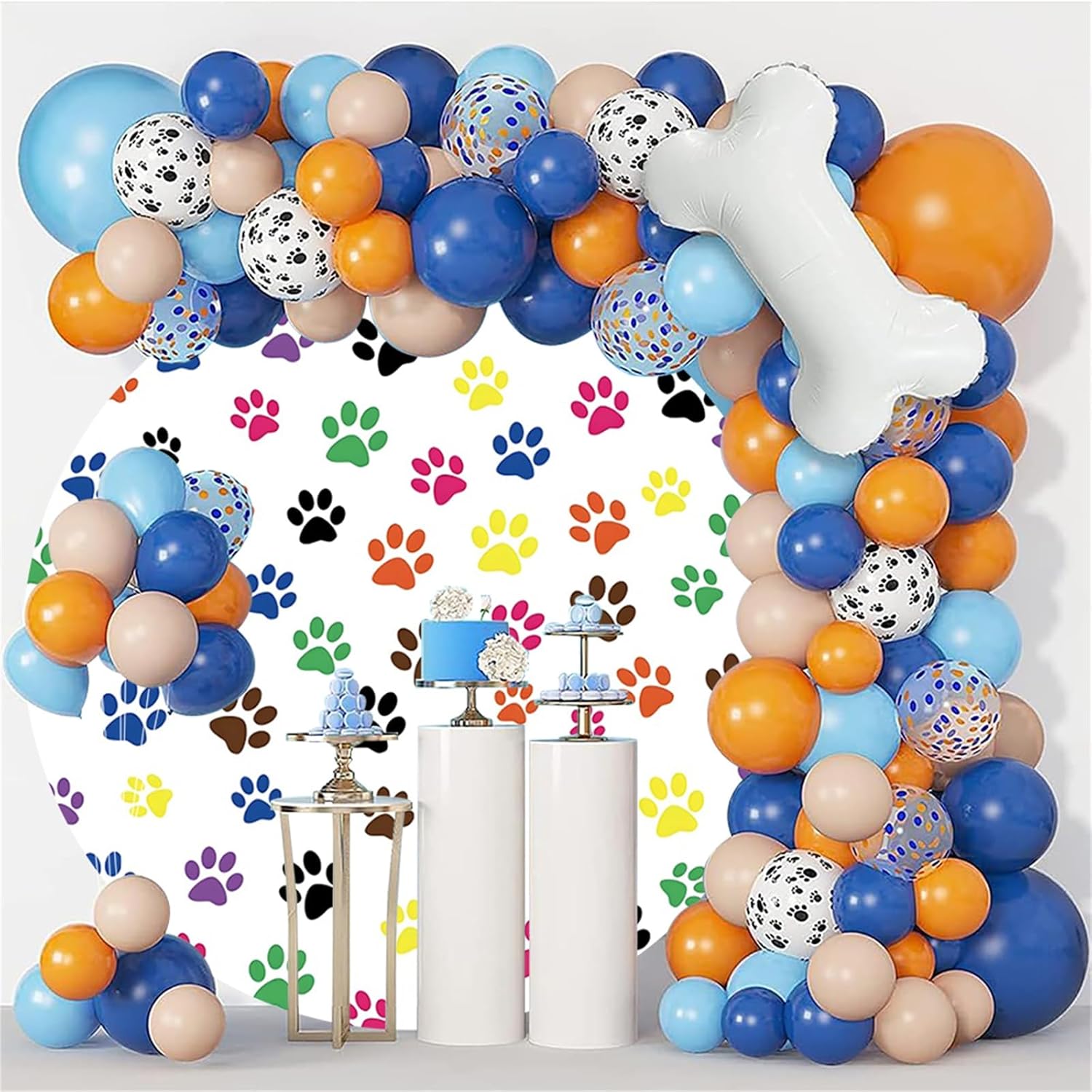 Renaiss 7x7ft Round Pet Paws Backdrop Cover