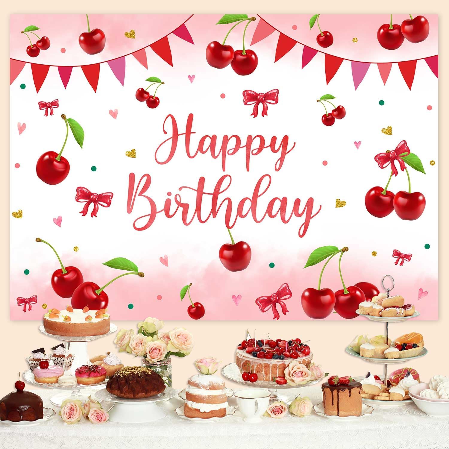 Sensfun Cherry Birthday Backdrop for Girls Party