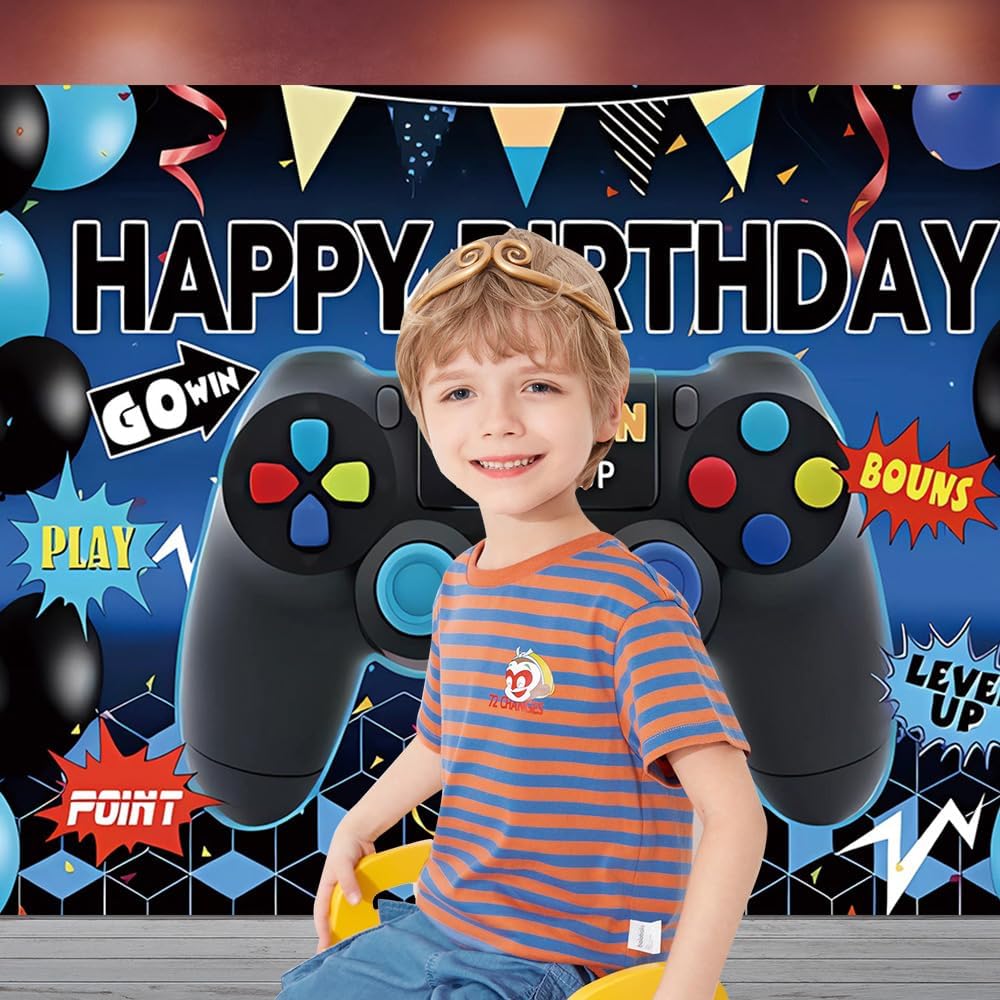 Qian 7x5ft Kids Birthday Party Photo Backdrop Level Up Game