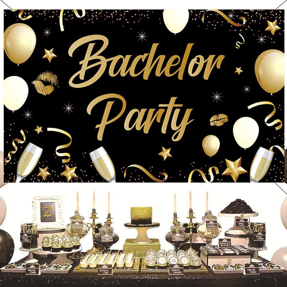 Large Black and Gold Bachelor Party Backdrop Balloon Sign