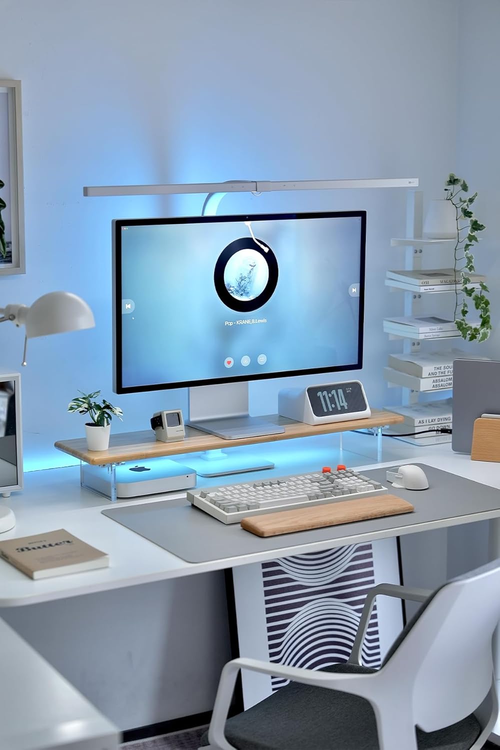 Bamboo Monitor Stand Riser with RGB Lights 315 Inches Natural Design