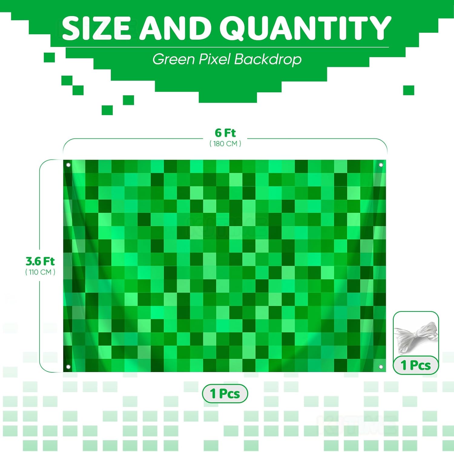 36x6ft Green Pixel Birthday Backdrop Gamer Party Decor