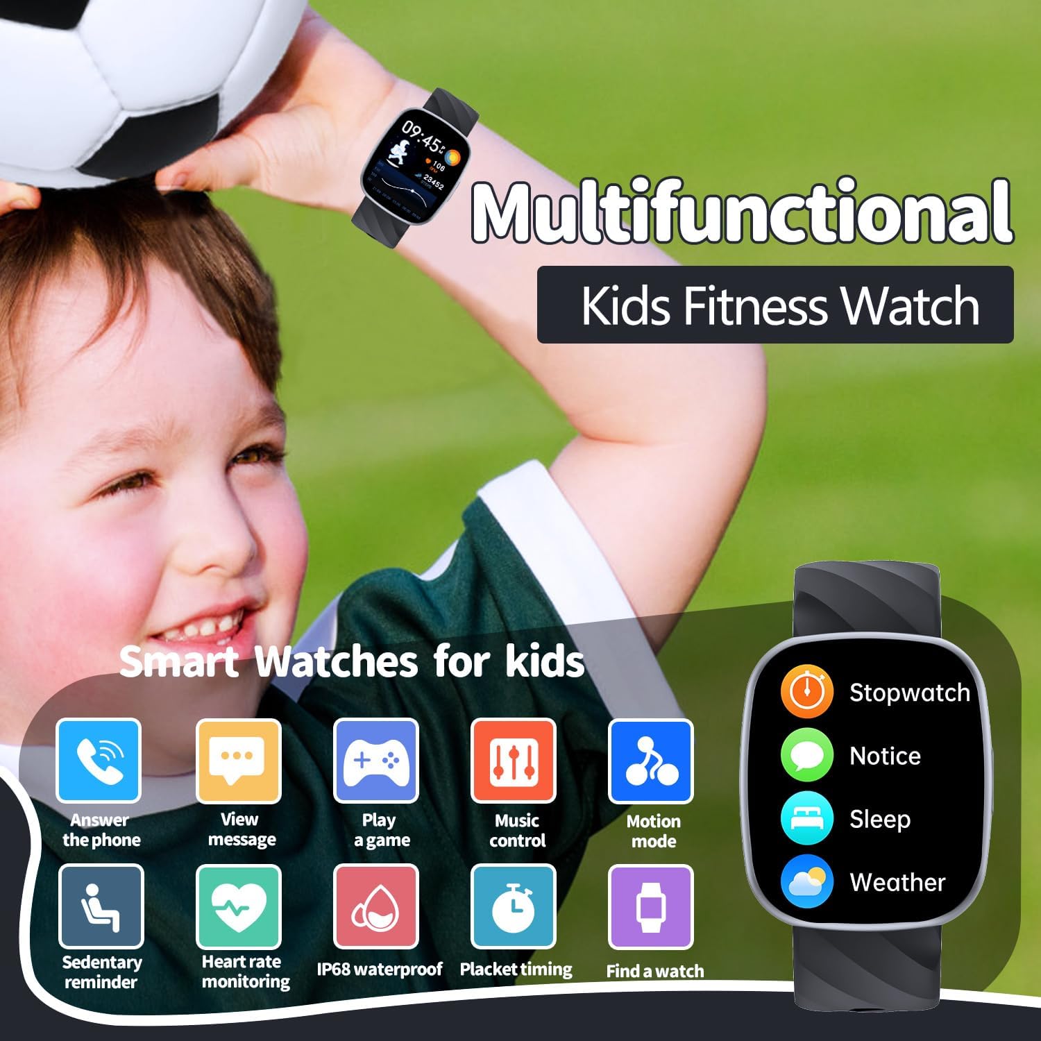 AYATAHA Smart Watch for Kids Ages 5-15 S60K Black