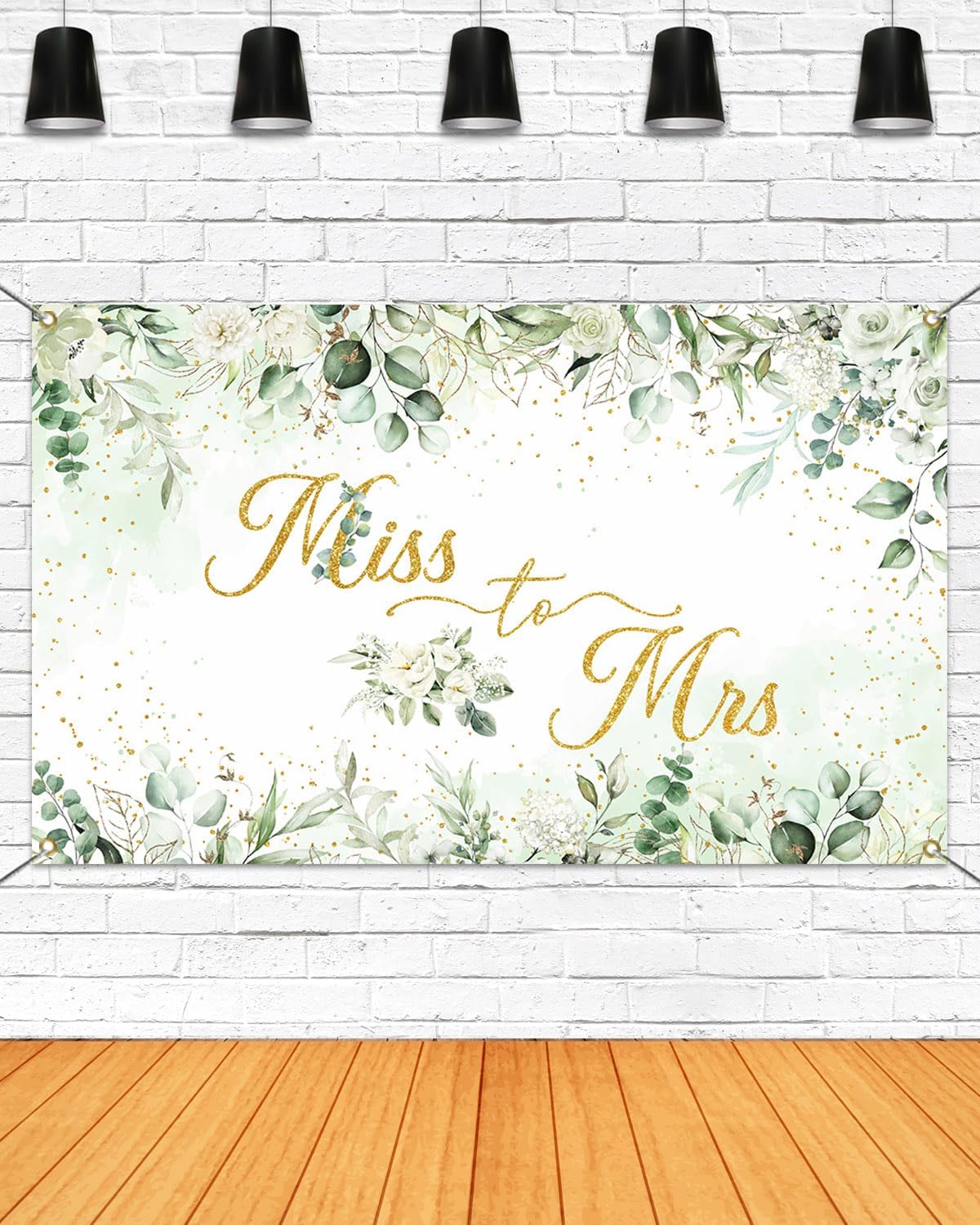 Mocsicka Miss to Mrs Greenery Banner with Gold Dots