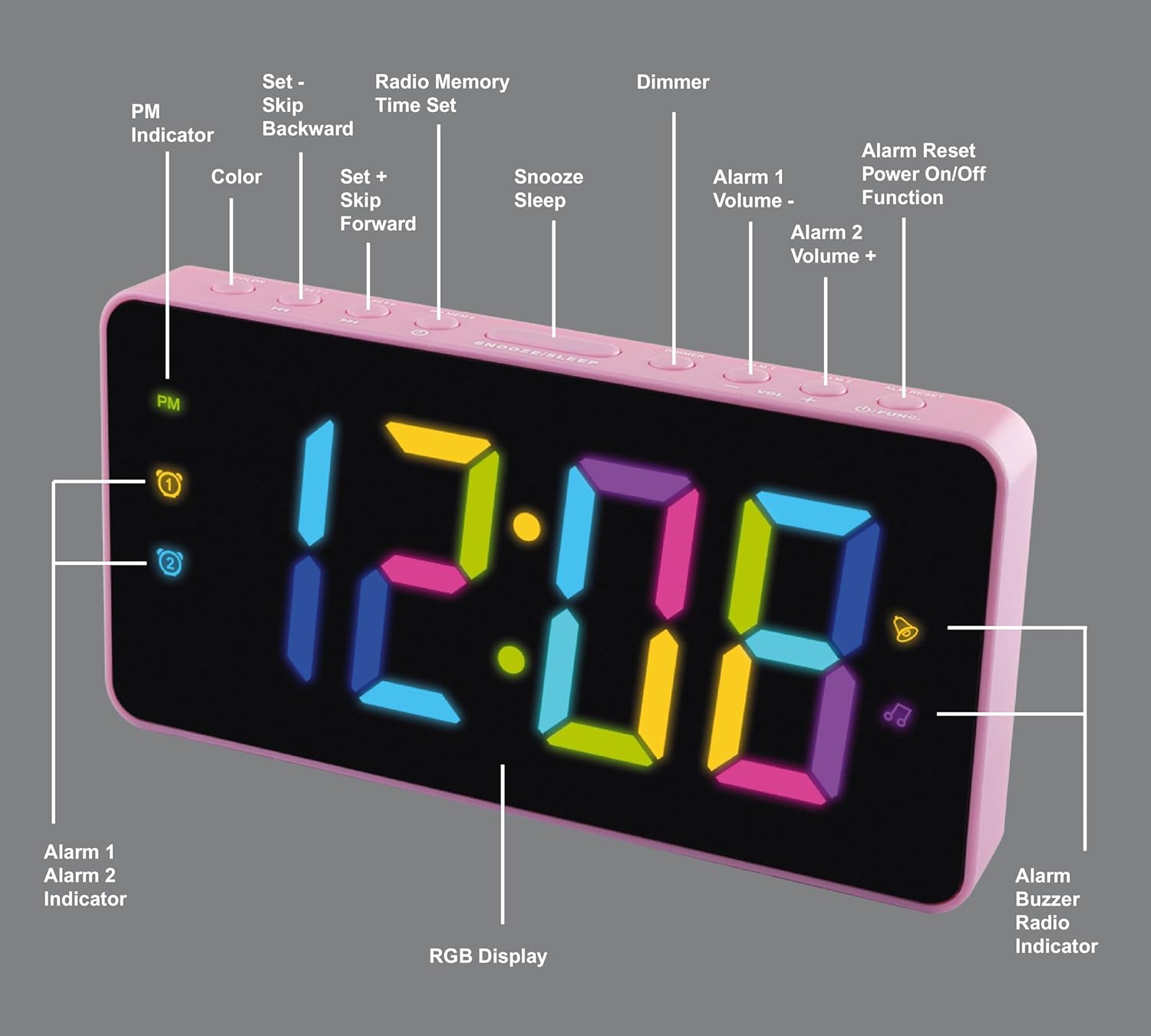 HANNLOMAX HX-160CR FM Radio Alarm Clock with RGB Display