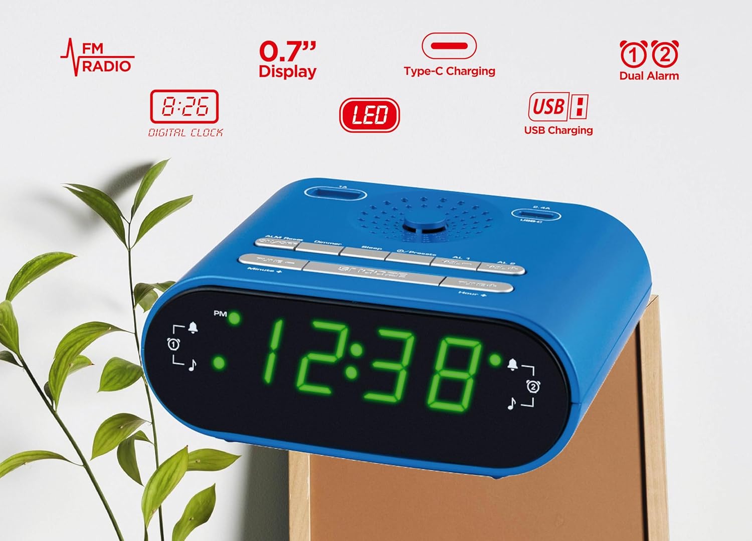 HANNLOMAX HX-158CR Alarm Clock Radio with FM and USB Charging