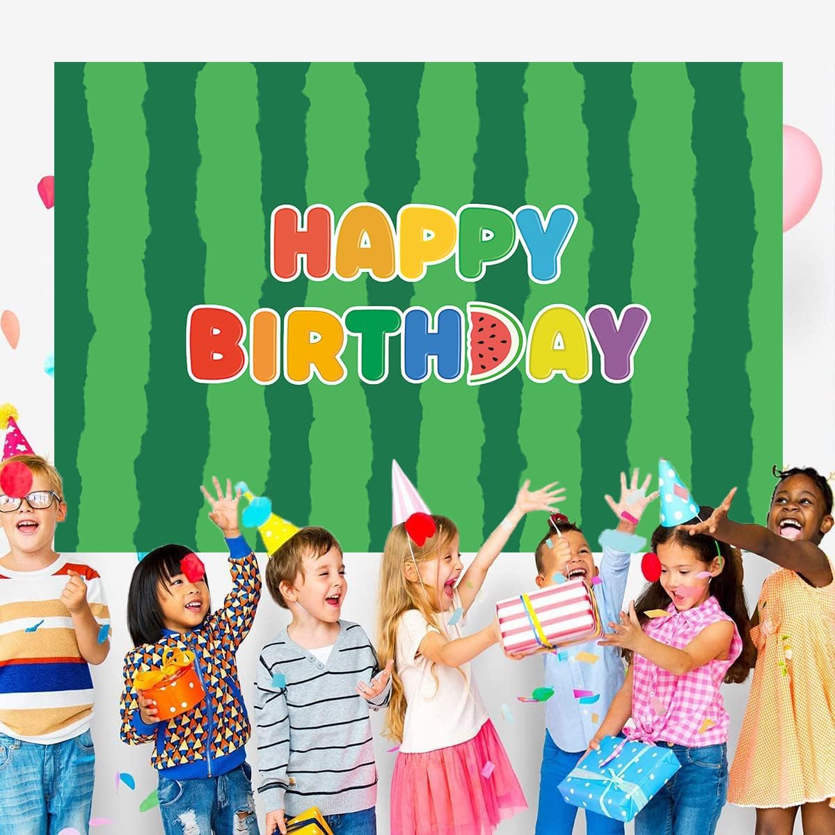Cartoon Melon Birthday Backdrop 5x3FT Watermelon Theme Party Decor