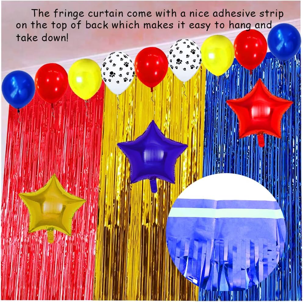 Paw Birthday Decorations with Foil Curtain and Balloons