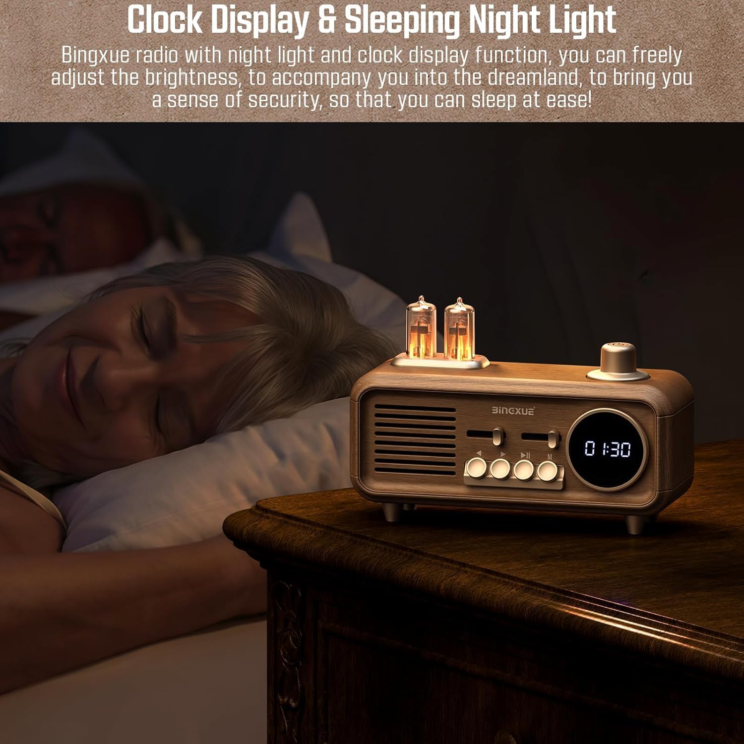Retro Radios FM Portable Bluetooth Speaker with Night Light and Clock Display
