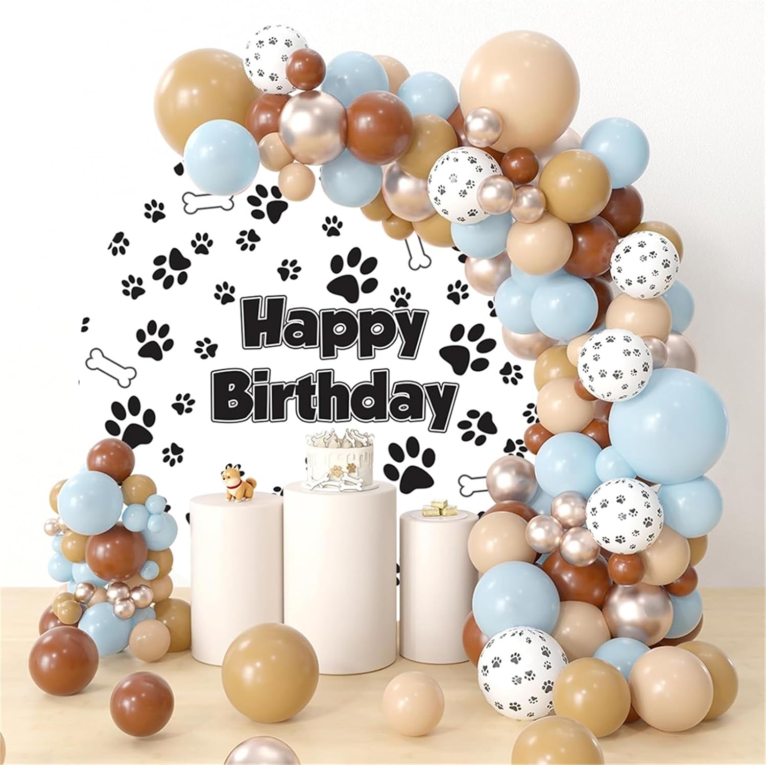 Renaiss 6x6ft Paw Prints Round Birthday Backdrop Cover