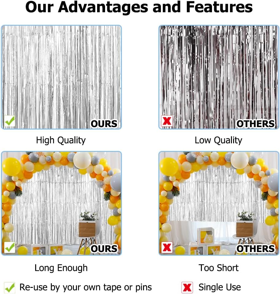 Silver Backdrop Curtain with Fringe 2 Pack 33x99ft
