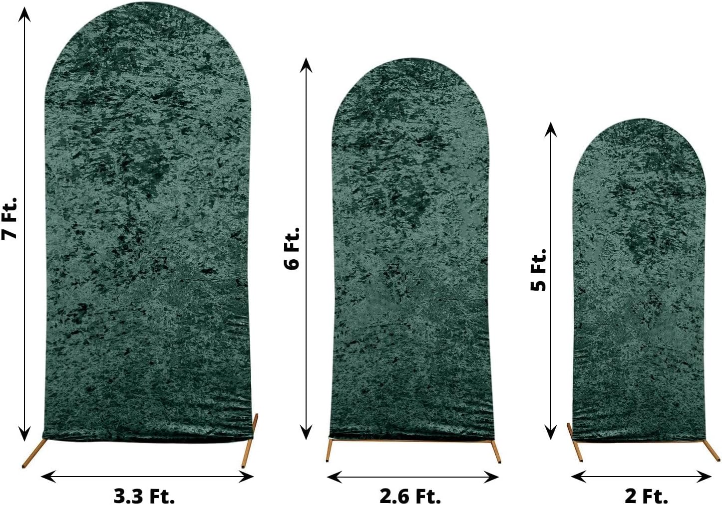 3 Hunter Green Crushed Velvet Round Top Arch Backdrop Covers