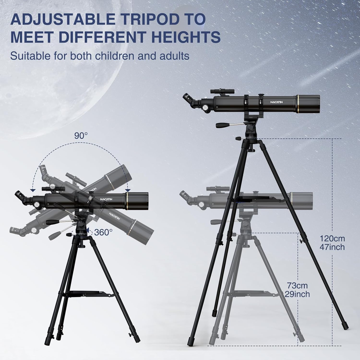 NACATIN 90mm Refractor Telescope with 32X-240X Magnification