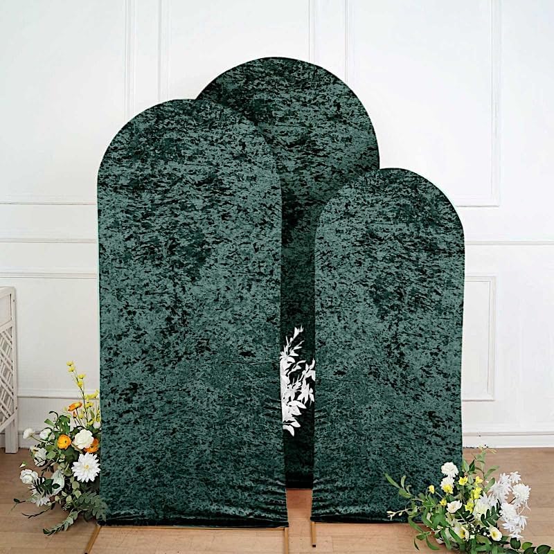 3 Hunter Green Crushed Velvet Round Top Arch Backdrop Covers