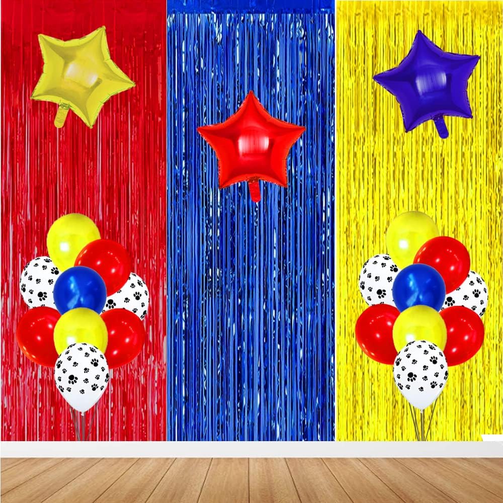 Paw Birthday Decorations with Foil Curtain and Balloons