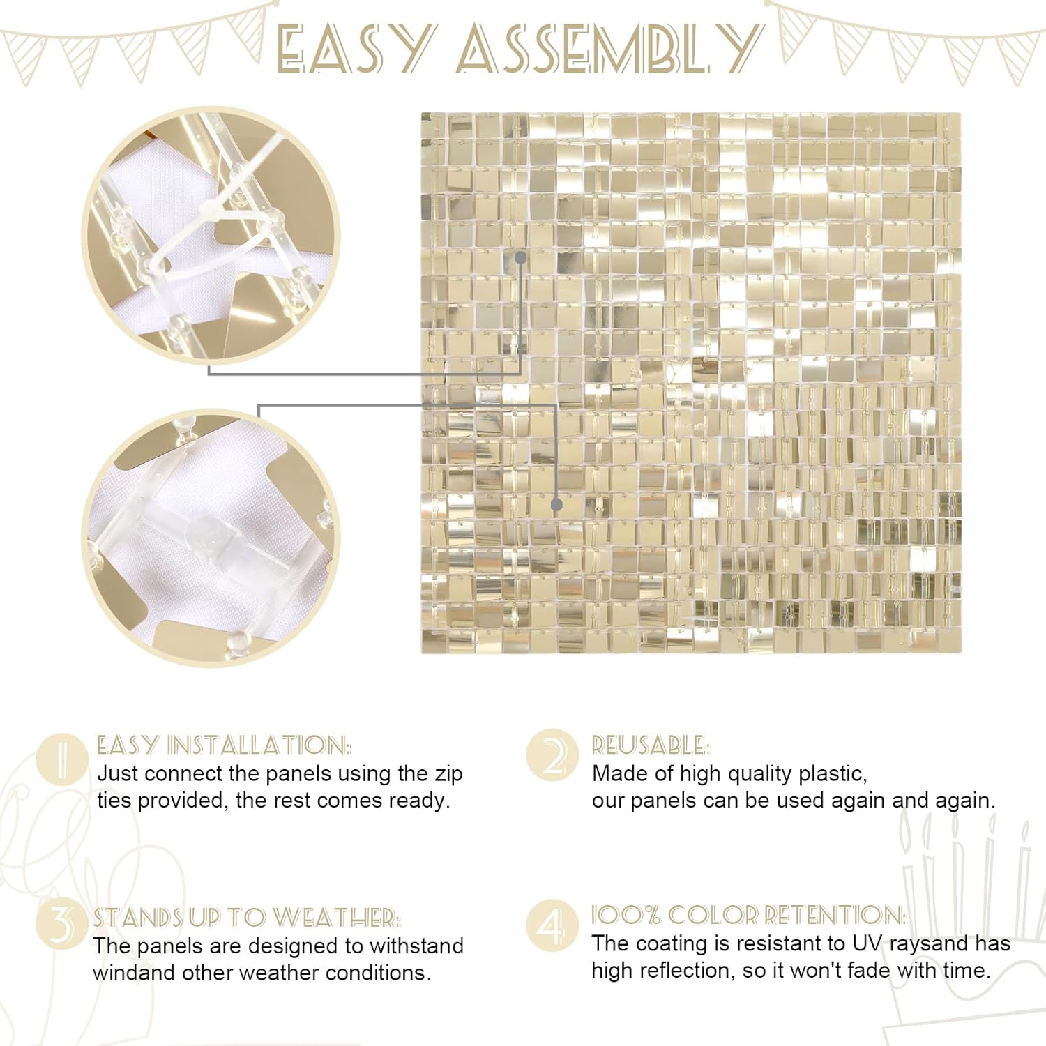 Shimmer Backdrop Light Gold Square 3ftx6ft for Events