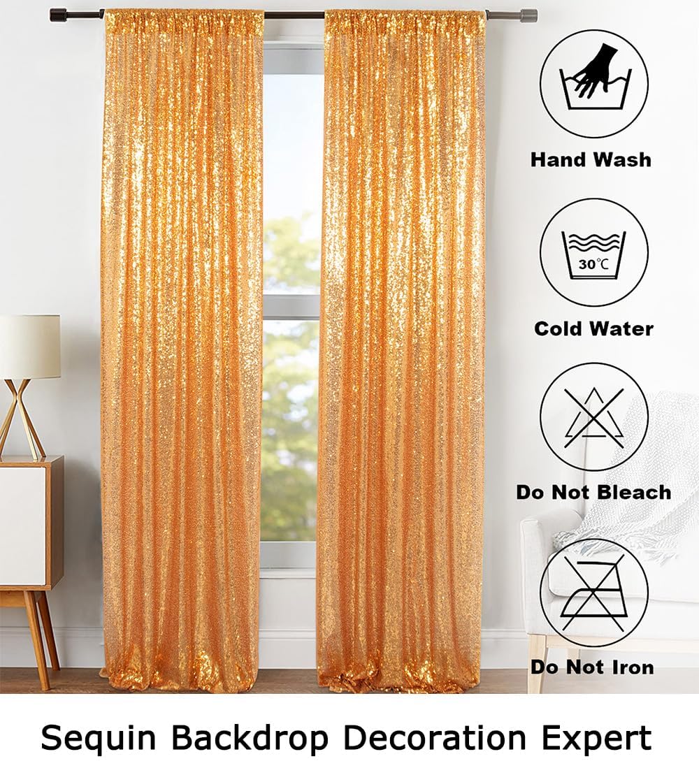 ShinyBeauty Sparkle Backdrop Curtain Gold 2 Panels Set